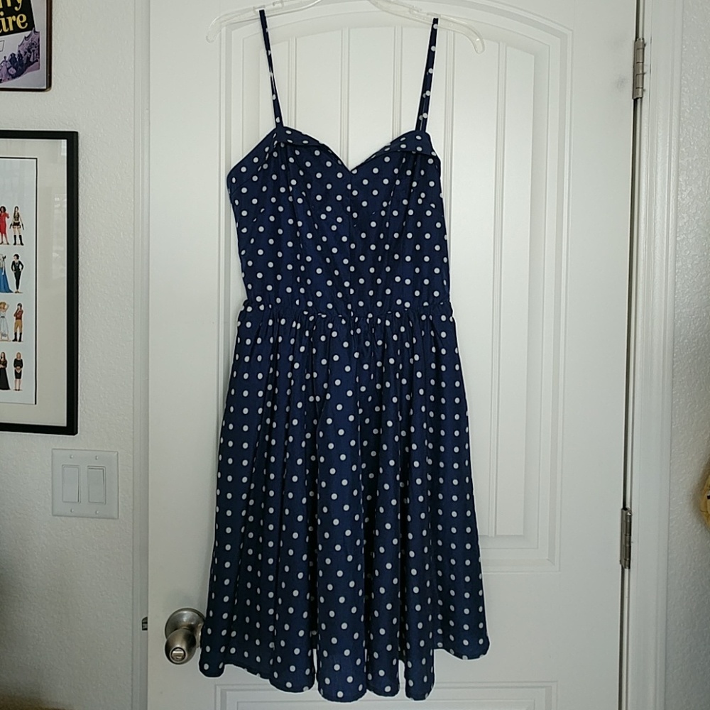 Pixley NWOT Pin Up Navy/White Polka Dot Dress L